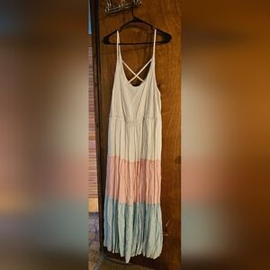 Torrid Pink, White And Blue Sleeveless Maxi Sundress
